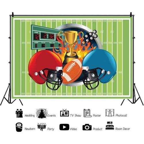 Rugby American Football Helmet Trophy Cartoon Backdrops Kids Photography Birthday Party Photos Background for Shooting Decor