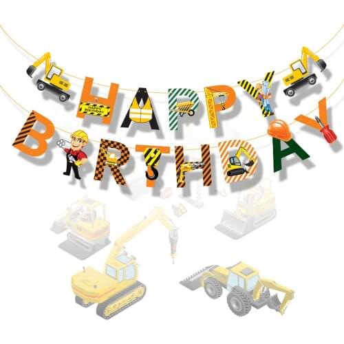 Construction Car Truck Excavator Theme HAPPY BIRTHDAY Hanging Paper Banners Kids Baby Shower Party Decorations Supplies