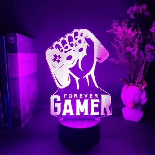 Video Games Modern Design 3D Night Lights for Kids Forever Gamer Gift Novelty Hand Holding Gamepad LED Table Lamps Gaming Room