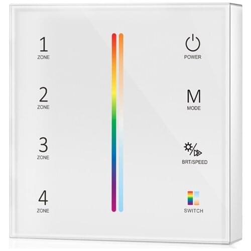 Led RGBCCT Strip Controller Wall Touch Panel 2.4G RF Wireless Remote AAA*2 Battery Power 4 Zones Control With 5 Channel Receiver