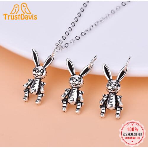 TrustDavis Real 925 Sterling Thai Silver Personality Cute Rabbit Charm Pendant Handmade DIY Accessories Jewelry Wholesale HY042