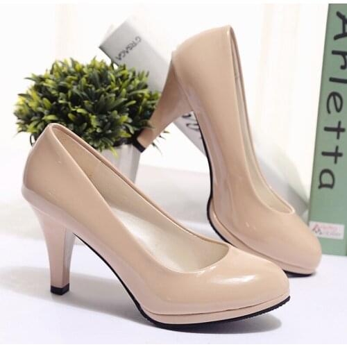 Women Pumps Fashion Classic Patent Leather High Heels Shoes Nude Sharp Head Paltform Wedding Women Dress Shoes Plus Size 34-42