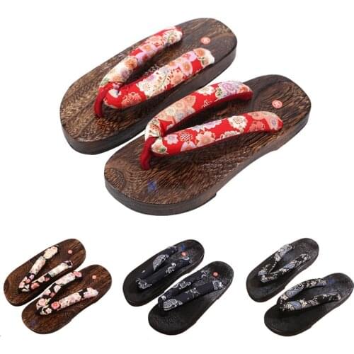 Women Men Couples Sandals Japanese Traditional Sakura Geta Clogs Kimono Rount Toe Wooden Shoes Anime Cosplay Outdoor Flip Flops