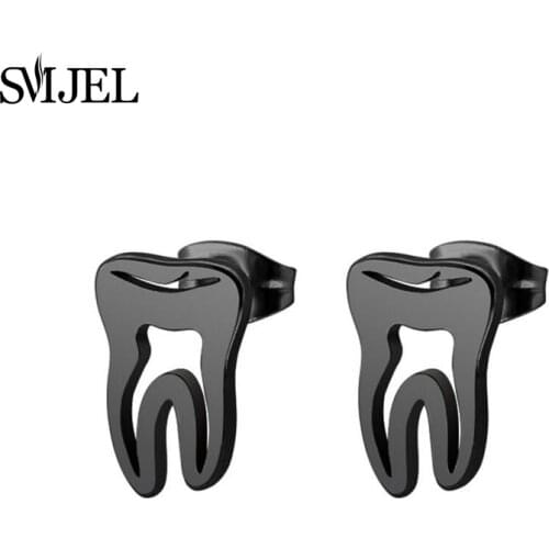 SMJEL New Tooth Earrings Black Doctor Nurse Jewelry Heartbeat Stud Earring Earrings Women Medical Graduation Gift sieraden