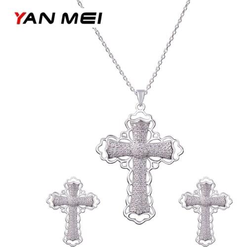 YAN MEI Women Clear Stone Exquisite Charm Geometric Cross Cubic Zirconia Jewelry Sets Engagement Gift GLD0311