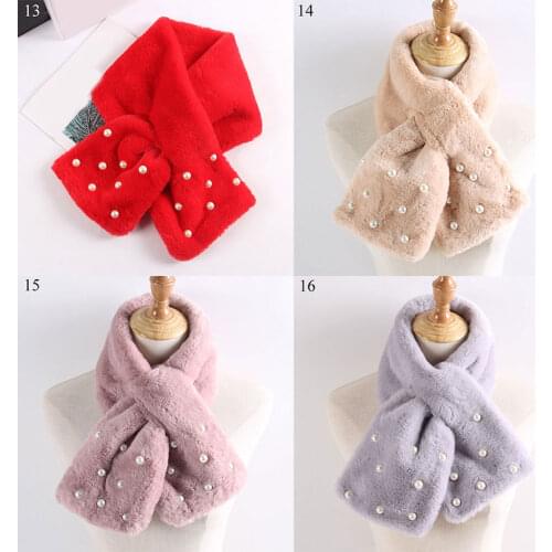 Women Winter Thicken Scarf Solid Color Faux Rabbit Fur Plush Cross Collar Shawl Girls Sweet Cute All-match Comfortable Scarf