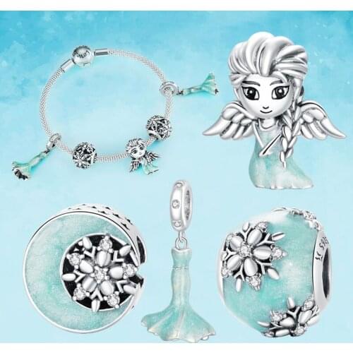 Winter snowflake series jewelry pendant 925 sterling silver snow charm clear CZ beads fit 3MM making original women jewelry