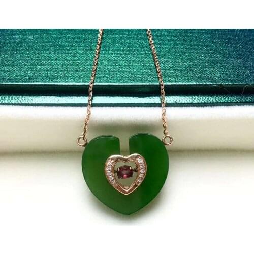 18K gold inlaid Hetian Biyu heart-shaped clavicle chainJ61