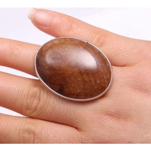 2020 Natural stone ring charm agated jewelry brown stone models trendy gift for women or girlfriend adjustable size 30x40mm