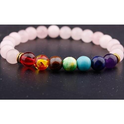 8mm pink crystal Chakra Healing Reiki Buddha Yoga Bracelet elastic thread adjustable black Volcanic Stone Bangles ckf23