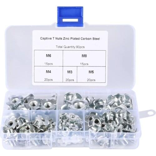 90PCS M3 M4 M5 M6 M8 Four Pronged T Nut Thread For Wood Insert Four Pronged Furniture Nuts Assortment Bolt Fastener Hardware