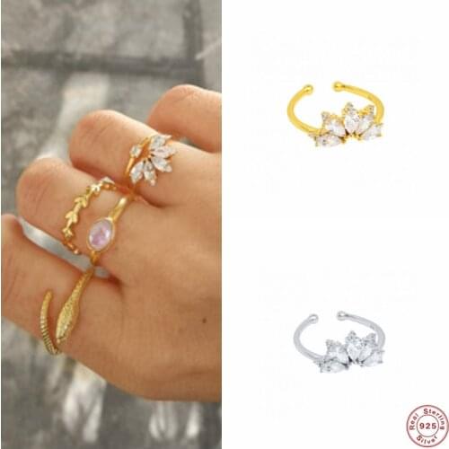 Aide 925 Sterling Silver Crown Shape Diamond Opening Rings For Women Five Oval Cubic Zirconia Jeweled Finger Ring Party Jewelry