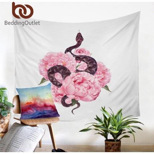 BeddingOutlet Penny Snake Tapestry Floral Wall Hanging Animal Printed Wall Carpet Pink Flower Tapisserie Decorative Home Decor