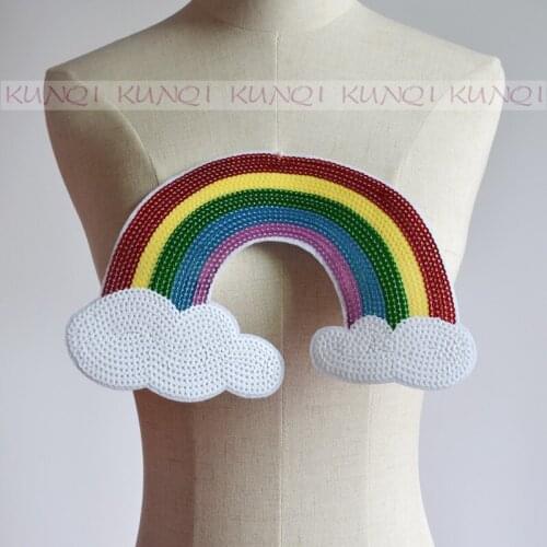 2Pcs 25*15*6cm Large Rainbow Sequins Embroidered Patches With Glue Cartoon Motif Applique Embroidery Kids,Clothes DIY Accessory