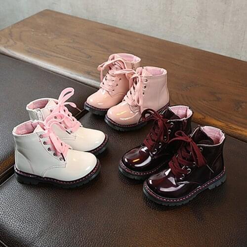Children Toddler Girls Martin Boots Fashion Side Zipper Lace-Up PU Leather Non-Slip Ankle Boots Infant Soft Bottom Short Boots