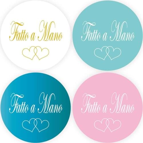 DouxArt 100 Pieces Stickers Label Fatto a Mano with Double Heart, 4cm Colorful Wedding Favors Communion Baptism Envelopes Seals