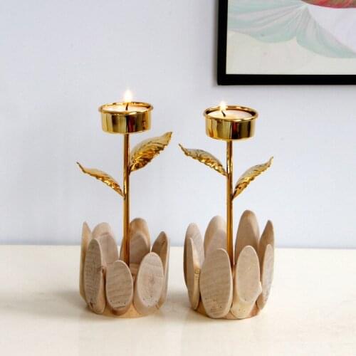 European Golden Woodiness Candle Holder Simple Golden Wedding Decoration Bar Party Living Room Decoration Home Decoration