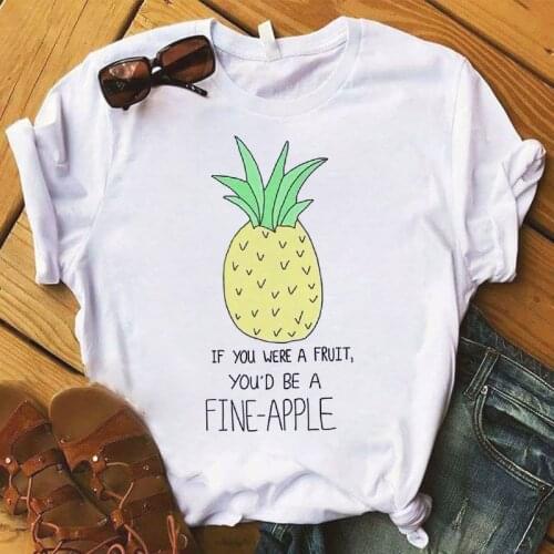 Pineapple theme Print T shirt Women Fashion Tshirt O neck Short Sleeve Harajuku T shirt White Tops Female Tops