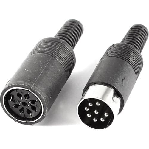 Hot Sale Pair Black DIN 8 Pin Female + Male Plug Socket Audio AV Connector