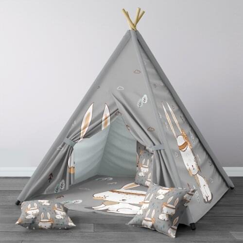 Play Tent for Kids Wigwam Portable Indoor Playground Tents Children Bedrooms Gray Rabbit Cloud Cute Model 1336