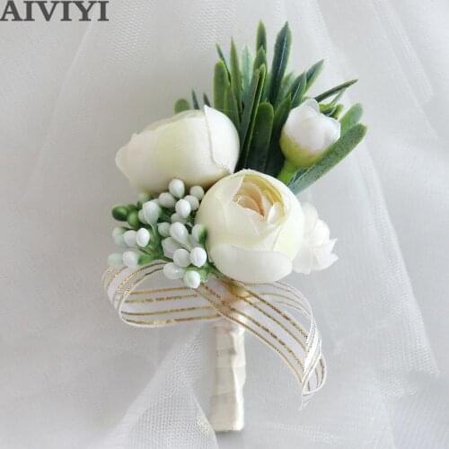 Artificial Peony Flower Groom Brooch Mens Corsage Father Brothers Wedding Flowers Mens Suit Party Decoration