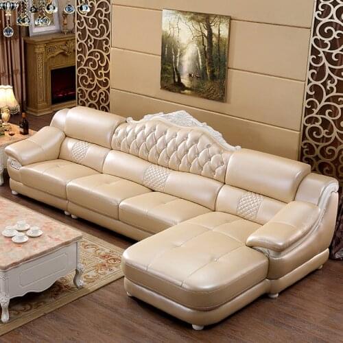 Karois L6020 Genuine Leather Luxury Sofa Furniture Chaise Mid Century Living Room Chesterfield Sofa Set