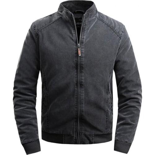 Plus Cotton Mens Jackets Stand Collar Simple Casual Mens Jacket Solid Color Warm Long Sleeve Autumn Winter Jaket Men Business