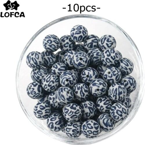 LOFCA 10PCS Light Grey Leopard Print Beads 12mm/15mm/19mm Silicone Beads Loose Beads Food Grade Silicone Baby Teething Toy