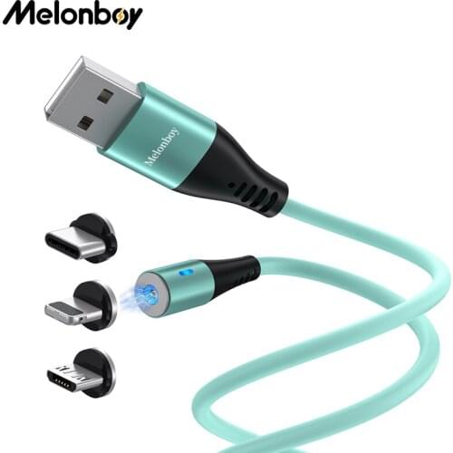 Melonboy silicome magnetic charger cable type c micro usb cable for iphone 12 pro 11 mini xiaomi samsung fast charging cable