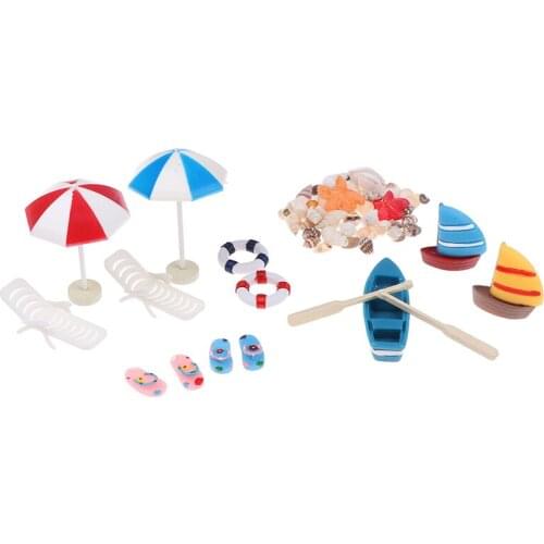13Pcs/Set Miniature Deck Chair Beach Umbrella Boat Shell Kits For Dollhouse Life Scenes Decoration Aquarium Decor Accessory