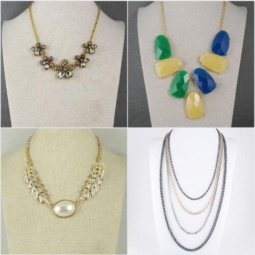 Fashion Jewelry Necklace Pendent Bronze Faceted Crytal Flowers Multi Colors Enamel Irregular Geometry Strips White Oval