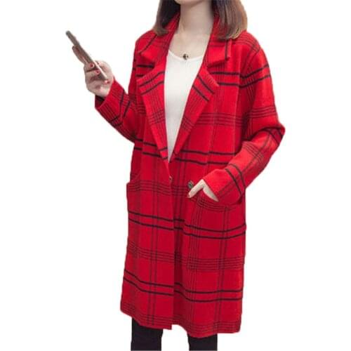 2019 New Spring Long Knit Cardigan Womens Long-Sleeved Suit Collar Sweater Coat Casual Large Size Womens Clothing 555