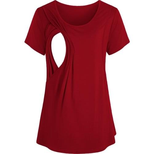 Maternity Clothes Womens Nursing Tops for Breastfeeding Tee Shirts Soft Double Layer Short Sleeve Pregnancy Pajamas