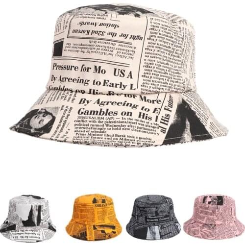 Female Korean Spring /Summer Fashion Bucket Hat Male Newspaper Wild Double-sided Wearing Casual Outdoor Cotton Fisherman Hat