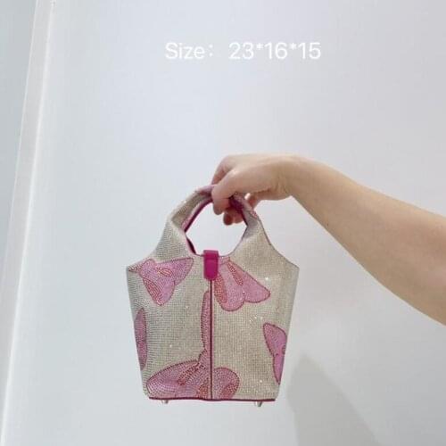 Luxury Rhinestone Handbag Women Bucket Clutch Purse Women New Designer Bow Pattern Diamond Evening Party Shoulder Bag