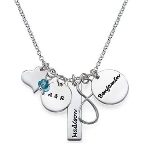 AIYANISHI 925 Silver Personalized Name Necklaces Names Infinite Birthstones Necklaces Customized Name Jewelry Women Necklaces
