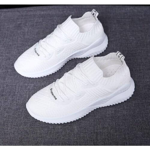 Air Mesh Women Sneaker Sock Shoes Summer Breathable Cross Tie Platform Round Toe Casual Fashion Sport Lace Up Flats Shoes Women