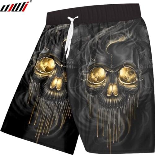 UJWI Unisex 3D Shorts Print Smoking Skull Casual Shorts Breathable Summer Mens Bodybuilding Short Trousers Large Size 5XL