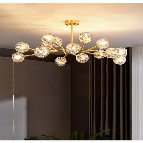Modern Chandelier Full Copper Crystal Lamp For Home Decoration,Bedroom Living Room Led Chandelier Luxury Indoor Lighting Fixture