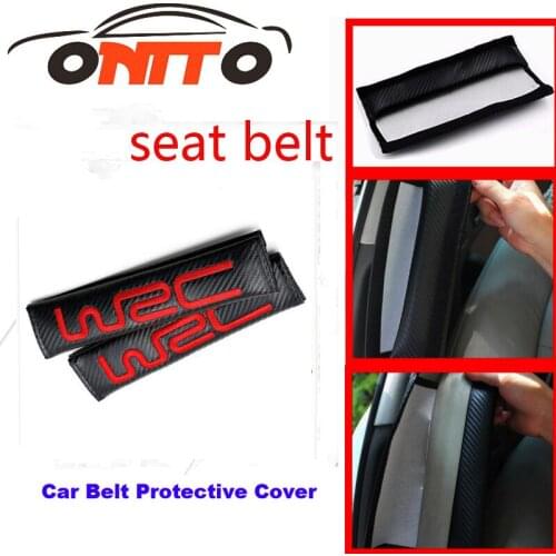 Car styling 2PCS Carbon Fiber Seat Belt Cover Shoulder Pad Fit all car stely for WRC LOGO Car Seat Belt Cover for toyota