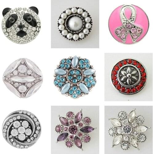 Rhinestone Flower 20mm Metal snap button jewelry DIY bracelet KD1009