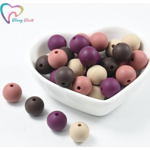 Teeny Teeth 30 PCS Silicone Beads Round 12-15 MM Chew Nursing Beads Charm Necklace Pendant BPA Free Baby Teething Pendant Toys