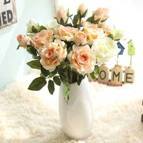 High quality artificial silk rose Christmas party decor 2 head rose home table living room decoration leaves flower