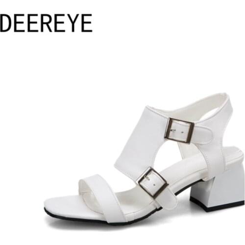 2021 Summer Sandals Women High Heeled Side Hollow-Out Two Adjustment Strap Buckles Heels Slip On Ankle Round Toe Casual Shoes