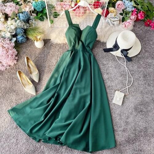 WEIHAOBANG 2021 New Summer Women Sexy Backless Retro Suspender With Strapless Dress With Waist Down Slim Beach Over Knee Dress