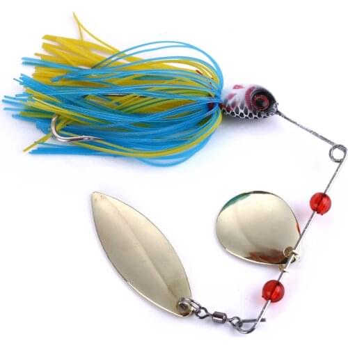 1 Pcs a lot 20.5g Spinner Bait Double Reflective Golden Metal Spoon Buzzbait 3D Fish Eye Fishing Lure with Hook