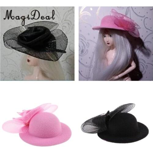 2Pcs Modern New Lady Doll Clothing Accesories Vintage Bowler Doll Hat for 28-30cm Doll