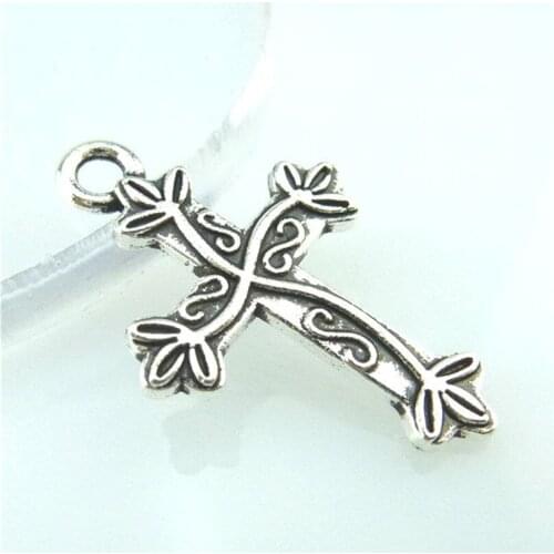 20pcs Flower Cross Charms Pendant Antique Plated Silver Jewelry Findings Fit Making Necklace Bracelet DIY