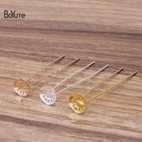 BoYuTe (20 Pieces/Lot) 12MM Brass Blank Base Welding 65*12*1.2MM Iron Hair Fork Diy Hair Accessories Handmade Materials