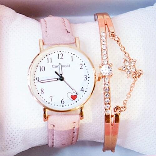 Leather Strap Bracelet Red Lovely Ladies Wrist Watch Fashion Cute Women Watches Casual Two Heart Shape Clocks Relojes Para Mujer